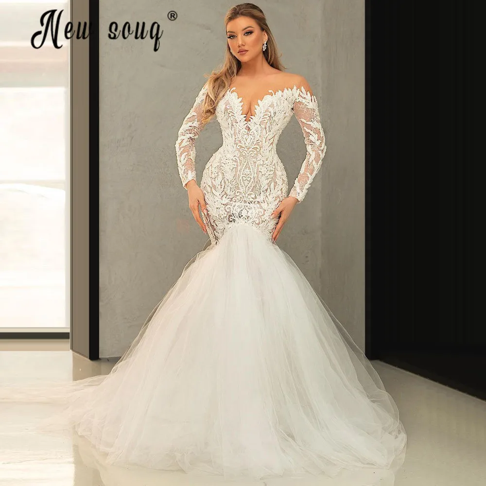 우아한 V 넥 인어 레이스 Appliqued 웨딩 드레스, 2021 아프리카 아프리카 신부 드레스 vestido de noiva robe de mariee