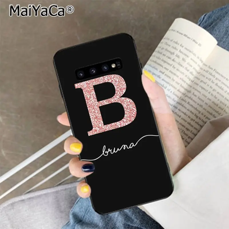 MaiYaCa ABC Name Letter Monogram Pink Glitter Gold Phone Case for Samsung S10 5G S7 EDGE S8 S9 S10 S20 PLUS S10LITE