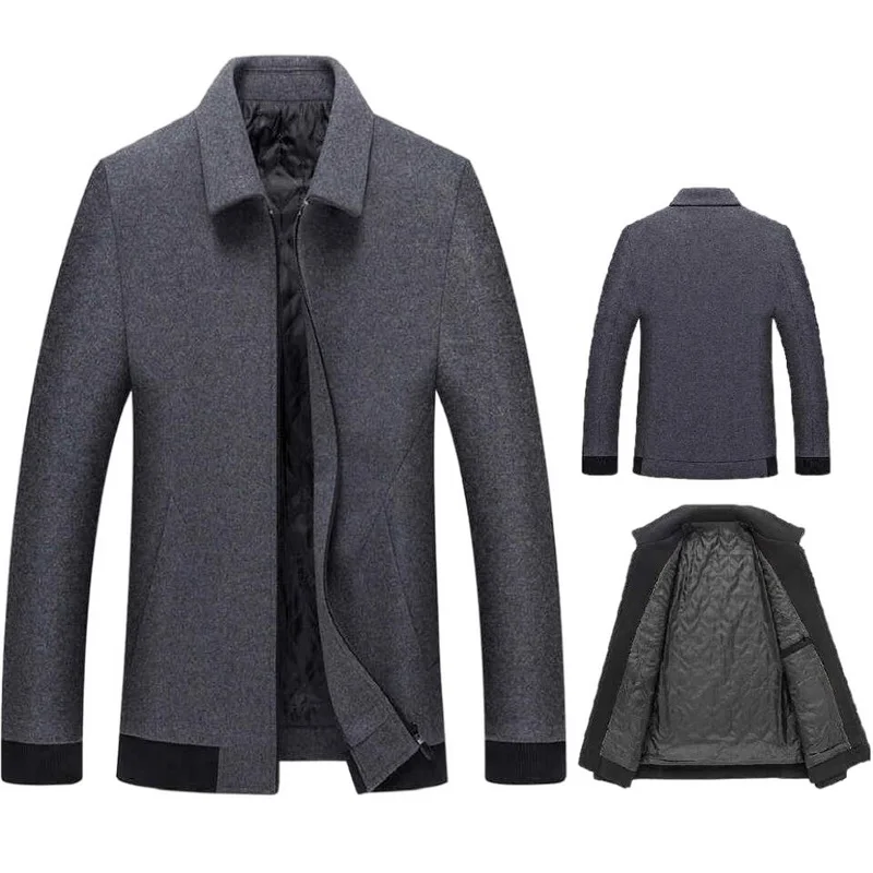 

Men Woolen Coat Men Stand-Up Collar Middle-Long Fashion Woolen Trench Mens Wool Blends Coats Business Casual Woolen Overcoat