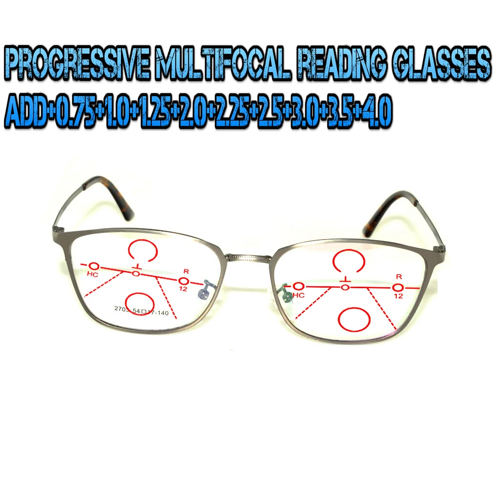 Progressive Multifocal Anti Blu Light Reading Glasses Red Metal Frame Men Women High Quality Cat's Eye Large Size Frame+0.75To+4