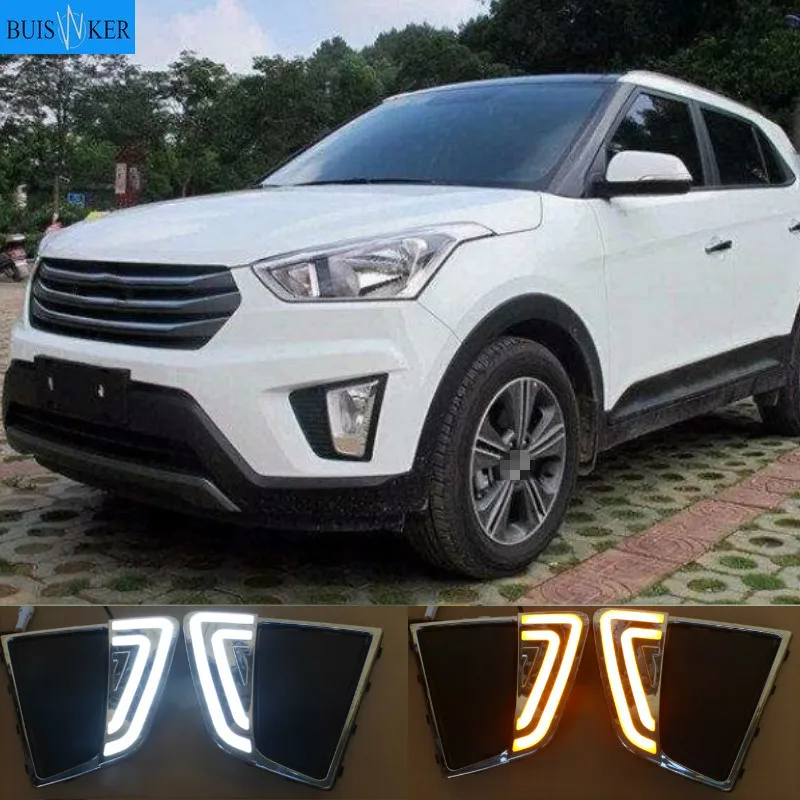 

1pair For Hyundai IX25 2014 2015 2016 Replace Fog Lamp Cover Holes Car LED DRL Daytime Running Lights LED Day Lights