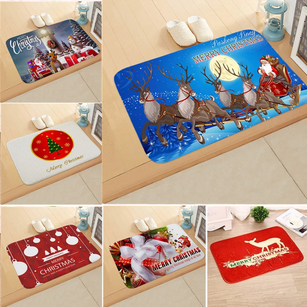 

10pcs Christmas Doormats Carpet Anti-slip Santa Claus Flannel Home Bathroom Door Mat Merry Christmas Decorations Party Mats gift