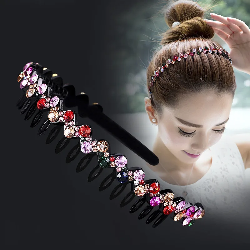 Hairbands Non-slip Bezel Colorful Rhinestone Flower Water Ripple Hair Hoop Headband for Women Hair Band Hair Accessories Hairsty