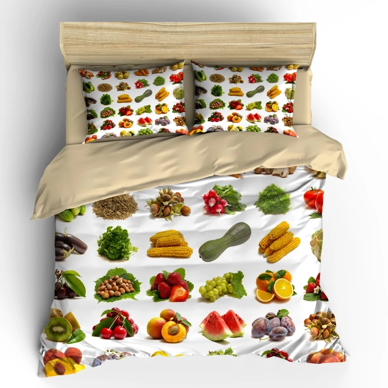 

AHSNME High Definition Fruit & Vegetable Salad Cover Sets Summer Bedding Set Corn Grape Lemon Bedlinens King Bedding Set