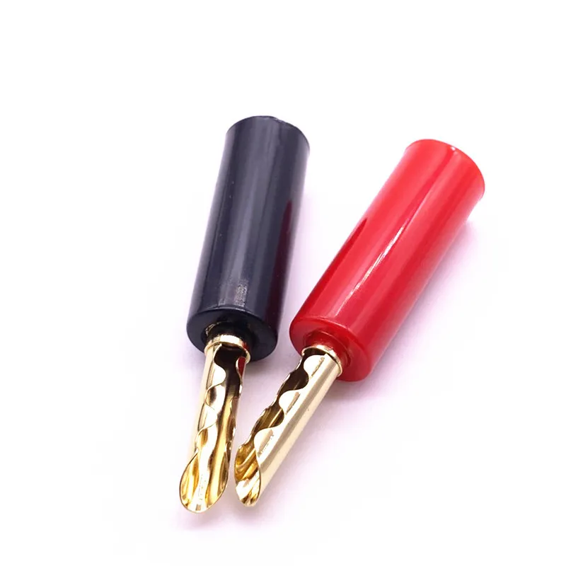 4 قطعة/الوحدة الموز 4 مللي متر التوصيل 24 كيلو الذهب مطلي النحاس خشنة 4 مللي متر الموز المقابس الذكور المتكلم موصل مع البلاستيك مقبض