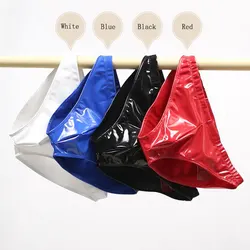 Sexy Men PVC Shiny Underwear U Convex Pouch G-string COCKing Smooth Thongs Low Rise Faux Leather Gay Wear Plus Size F21