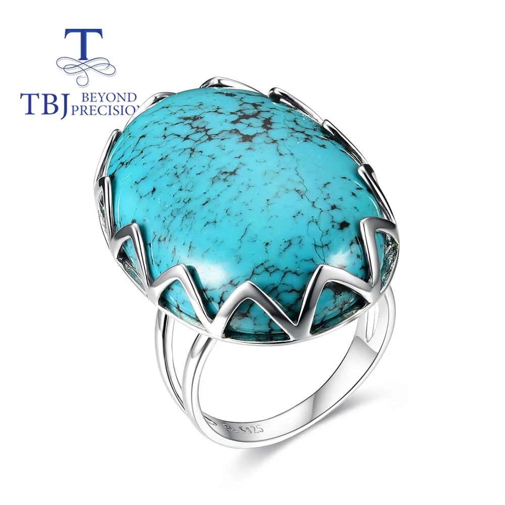 

Luxury Large Gem Natural turquoise Oval 20* 30mm Ring 925 Sterling Silver Fine Jewelry Women's Anniversary Banquet Party