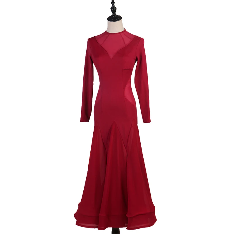 고급 레드 볼룸 경쟁 댄스 드레스 여성 고품질 왈츠 댄스 스커트 레이디의 우아한 표준 볼룸 드레스