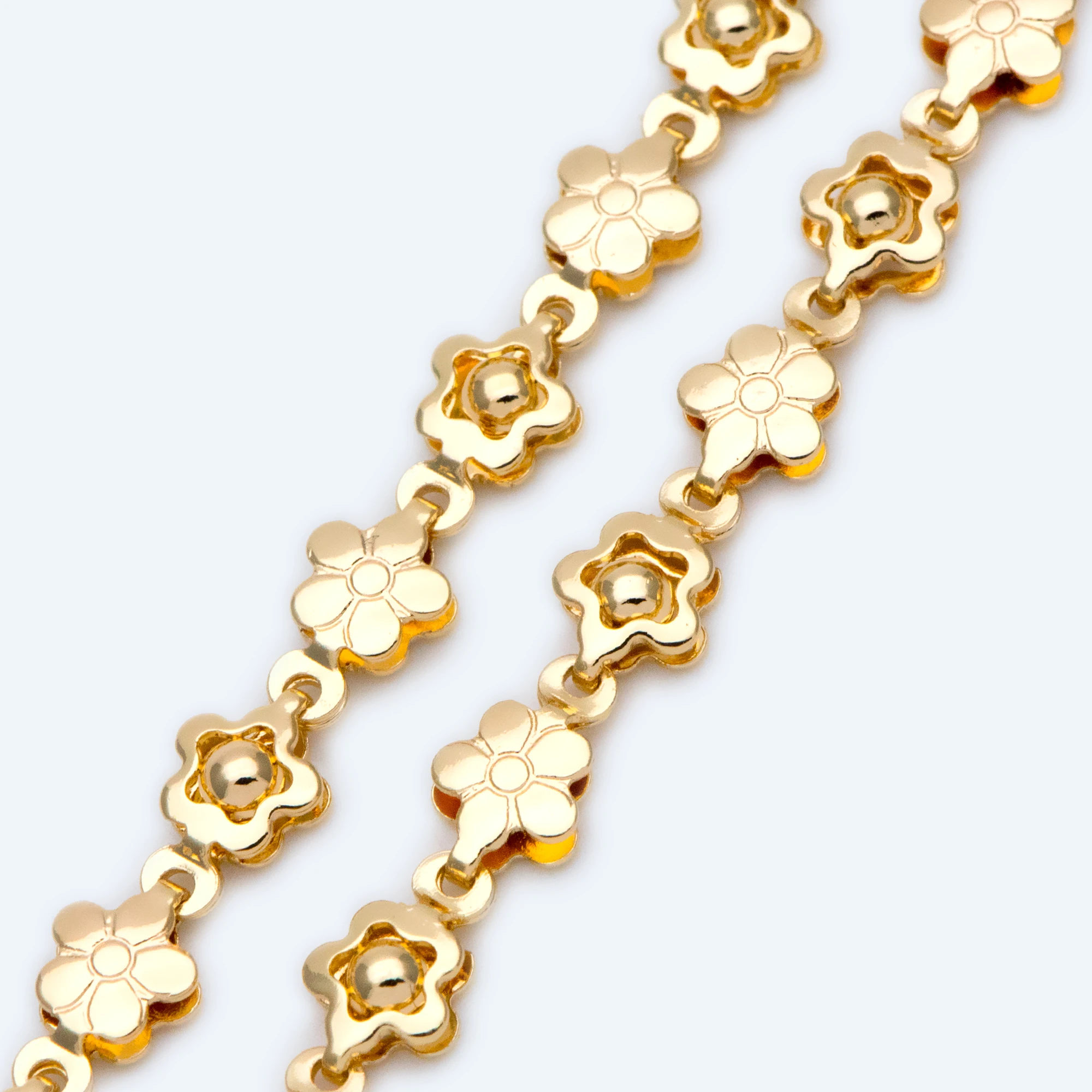 

Gold Beaded Flower Chain 5.8mm, 18K Gold plated Brass, Quality Chain for DIY Jewelry (#LK-416)/ 1 Meter=3.3 ft