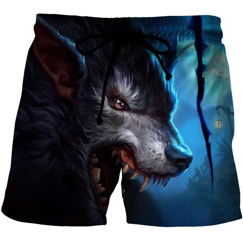 Summer Men's Beach Shorts Wolf Animal Print Loose Surf Board Shorts S-6XL Swim Trunks Oversized Swimsuit Men Running Short Pants