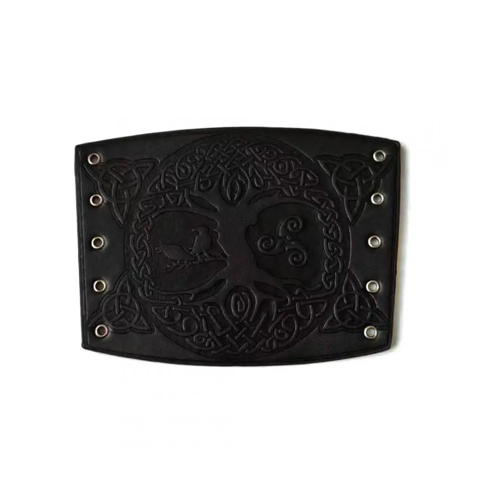 Toten Design Nordic Viking Odin Tree of Life Bangles for Man Riding Protective Gear Embossed Wide Leather Wristband Punk Jewelry view 5