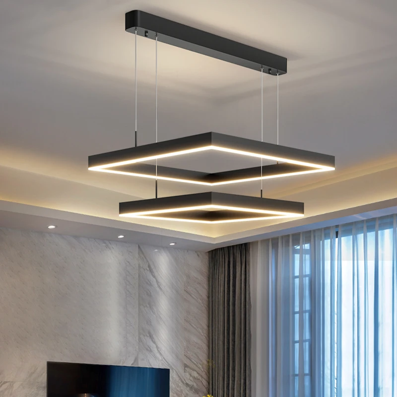 

Modern LED Chandeliers For Living Dining Room Bedroom Nordic minimalist Square Indoor Hanging droplight Lighting Fixture