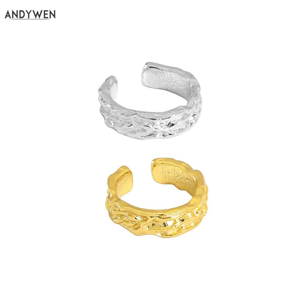 

ANDYWEN 925 Sterling Silver Gold Plain EarCuff Pendiente Clips Cuff Earring No Piercing Clips Women Wedding Jewelry Gift
