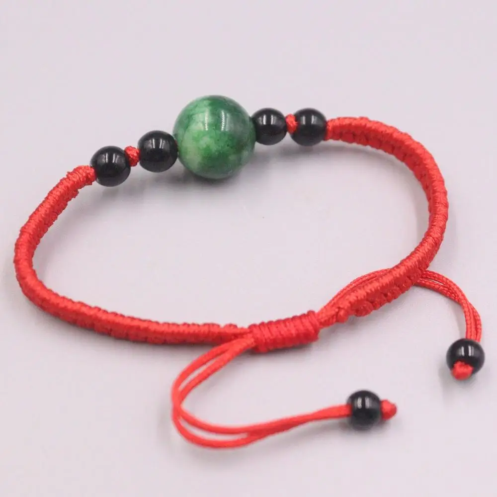 Lucky Bracelet Natural Jadeite Green Round Beads Red Rope Knitted For Women Baby  Luck Bracelet 15cmL