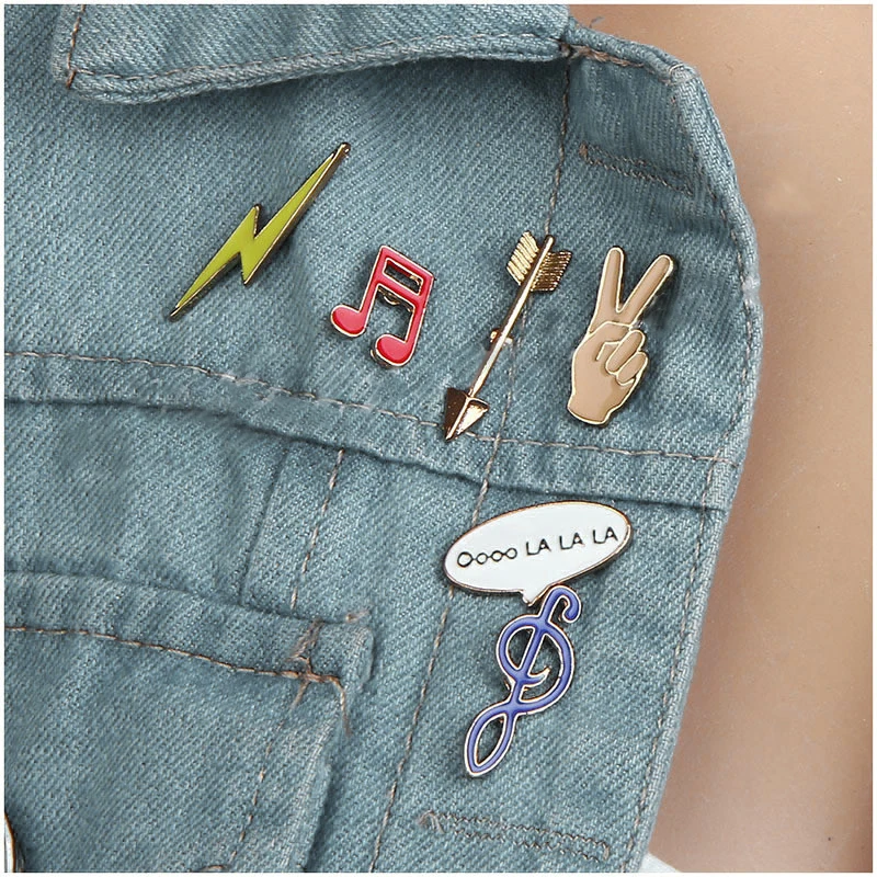 Enamel Channel pin Set arrow hand lightning note Pins And Brooches fashion colorful Mini Brooch Oil Drip Lapel collar broches