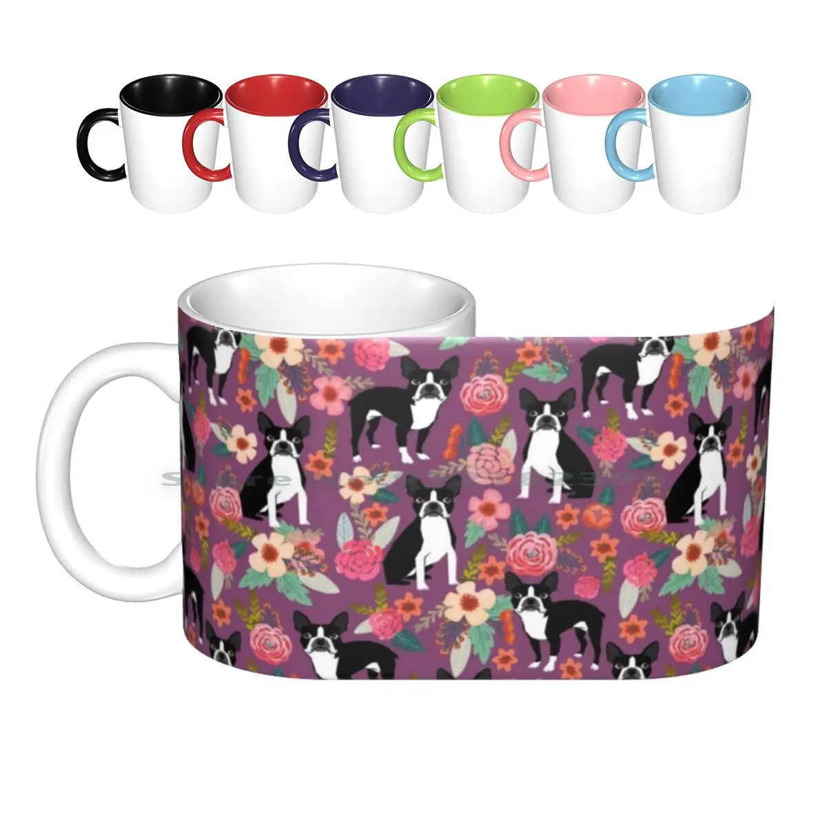 Boston Terrier Floral Black And White Coat Essential Gifts For Boston Terriers Owners Florals Ceramic Mugs Coffee Cups Milk Tea