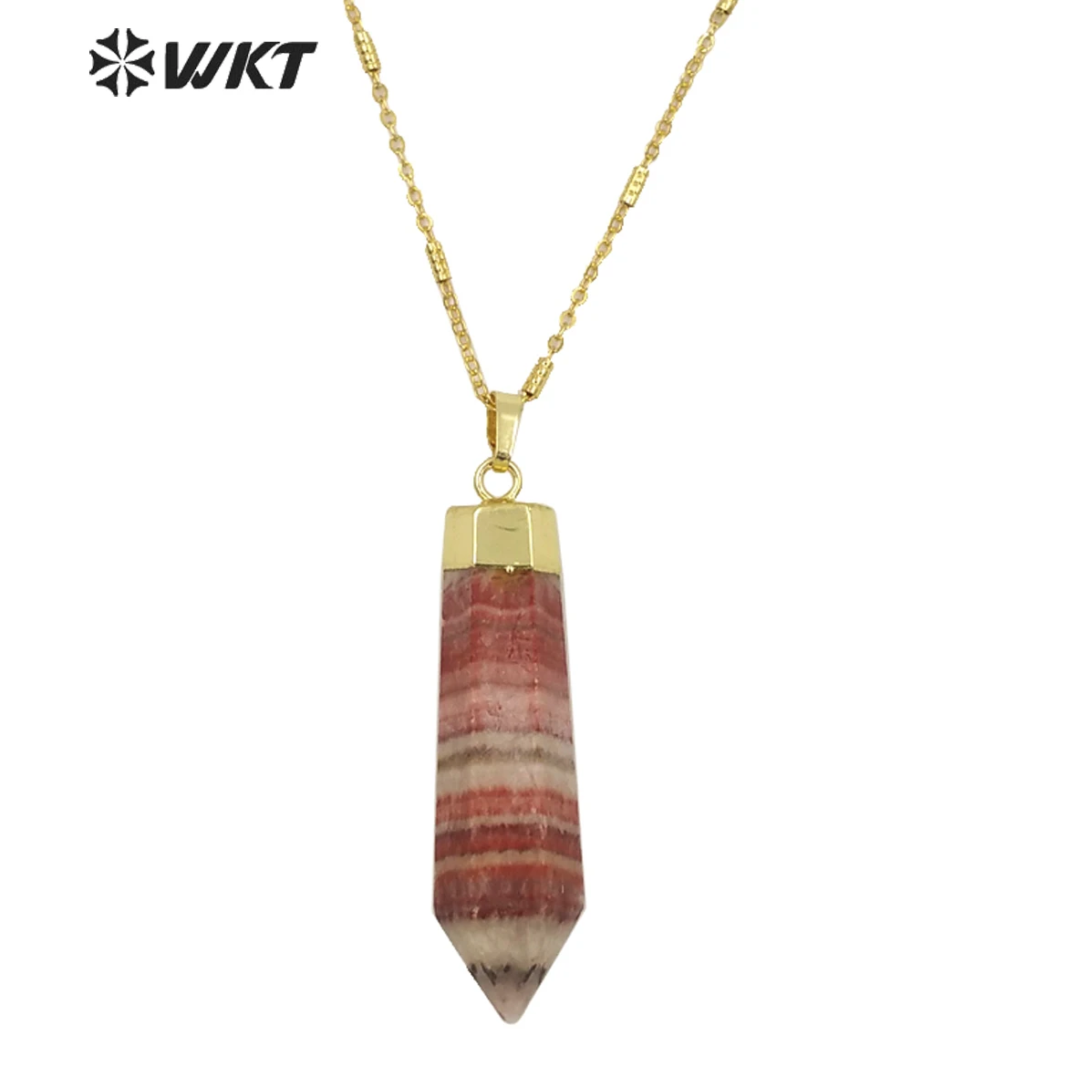 

WT-N1207 Amazing New Exclusive Design Bullet Shape Spirit Quartz Rhodochrosite Stone Pendant Fashion Gold Point ACC