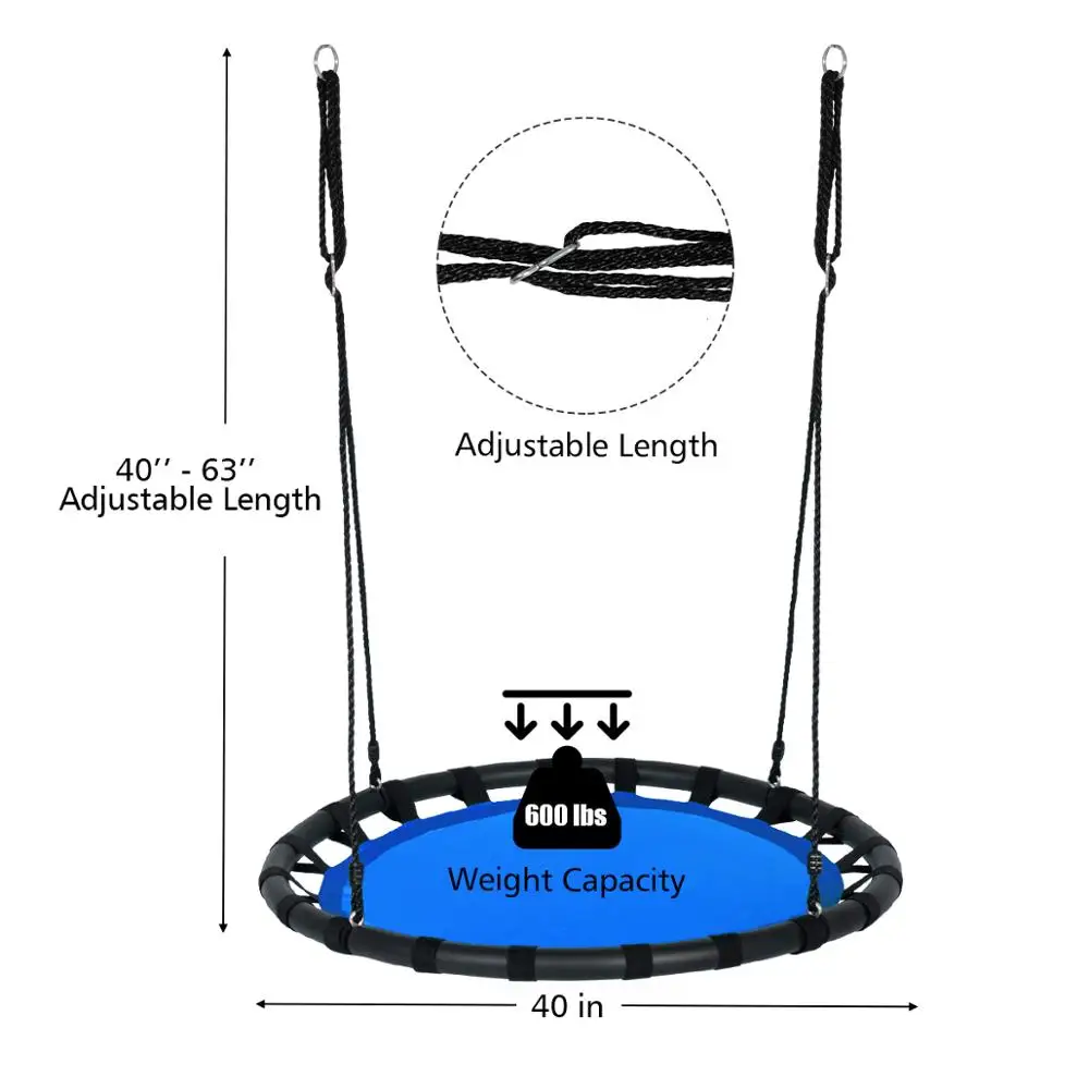 40” Flying Saucer Round Tree Swing Kids Play Set w/Adjustable Ropes Outdoor