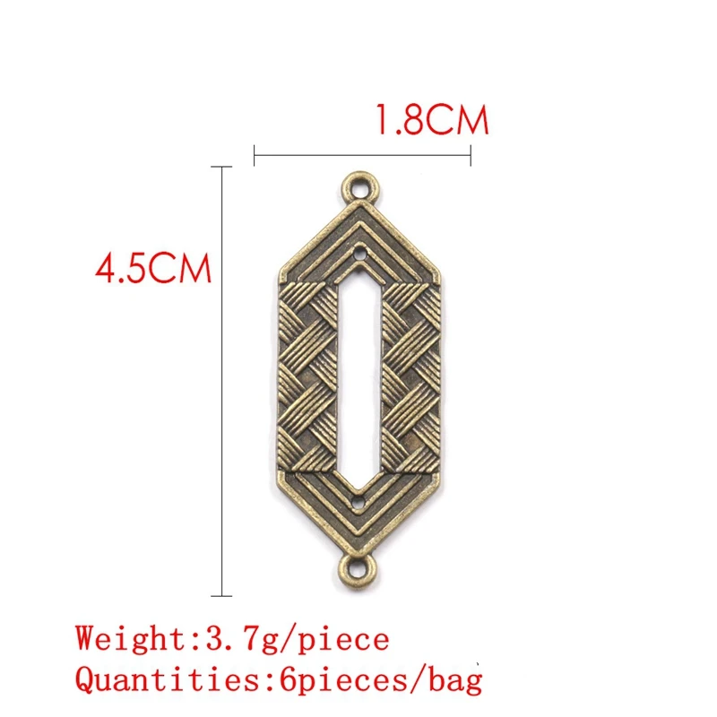 New 6pcs/bag 45*18mm Retro Bronze Zinc Alloy Rhombus Wavy Shape Connector Charms for DIY Necklace Earrings Jewelry Accessories