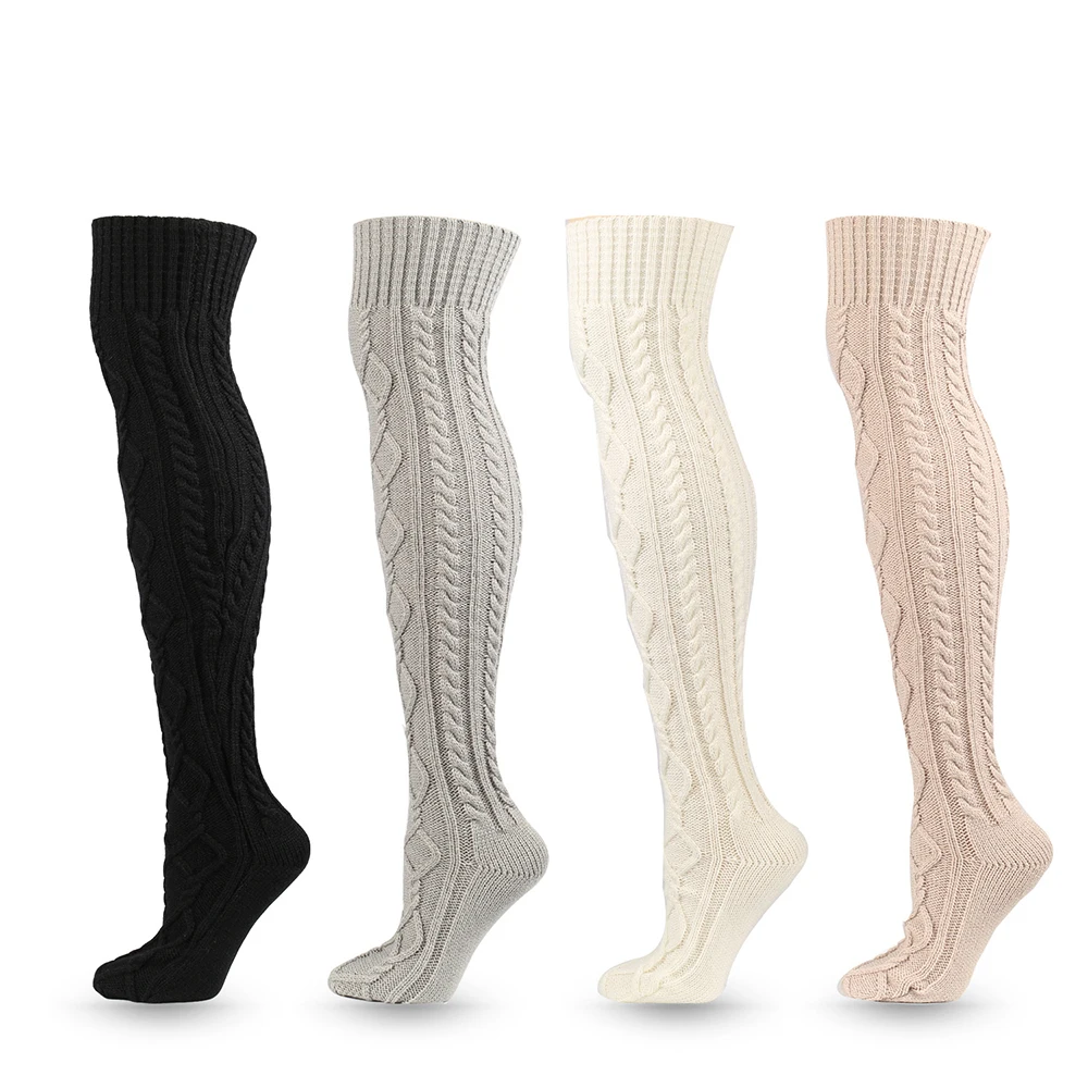 Winter Sexy Knitted Long Socks Women Long Stockings Warm Thigh High Socks For Ladies Girls New Fashion Striped Knee Socks Women