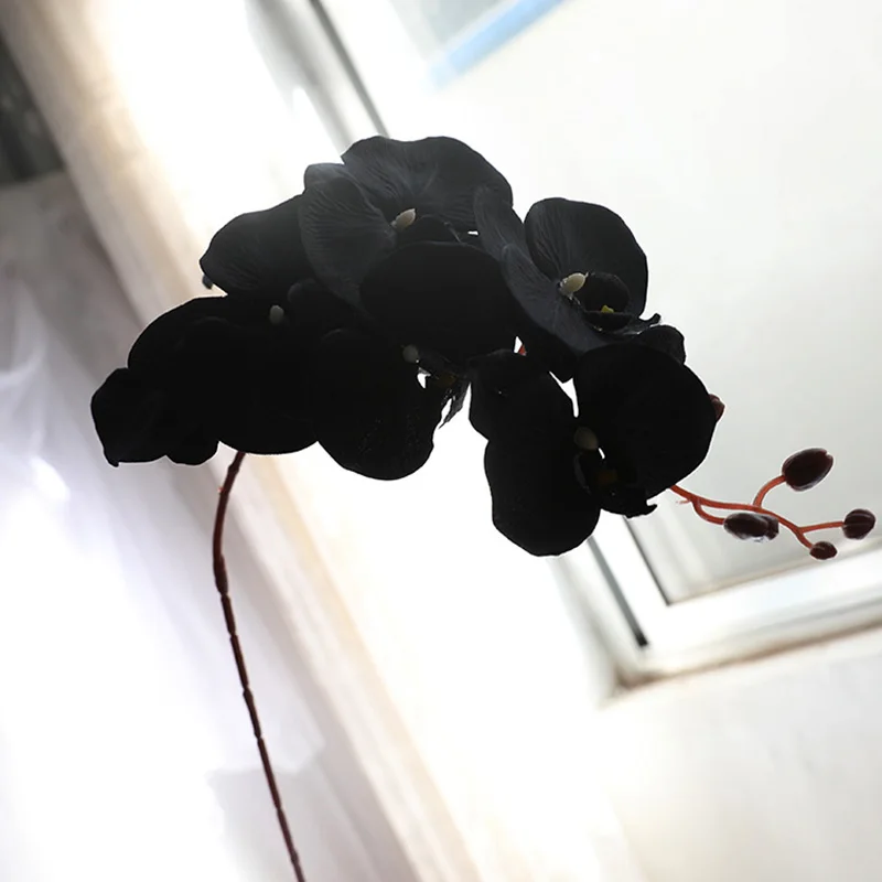 103cm 8 Head Black Silk Butterfly Orchid Artificial Flower Phalaenops Fake Flowers Wedding Home Decoration Garden Floor Flores