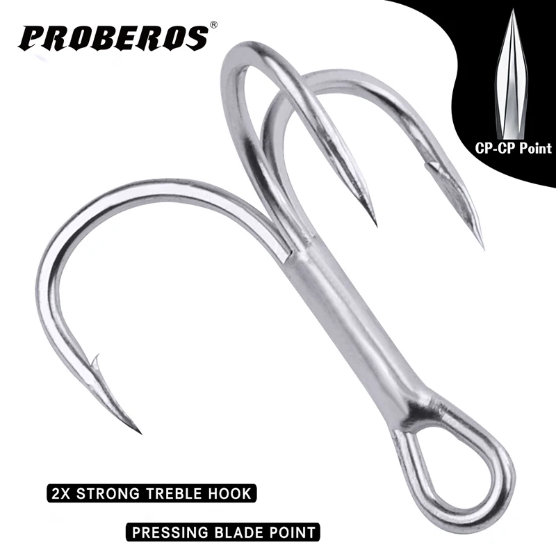 PROBEROS 10 Teile/los Salzwasser Angelhaken Drillinge 1 # -2 # -4 # -6 # -8 # -10 # -12 # -14 # -1/0 # -2/0 # -3/0 # Angelhaken aus Kohlenstoffstahl – Detail 1