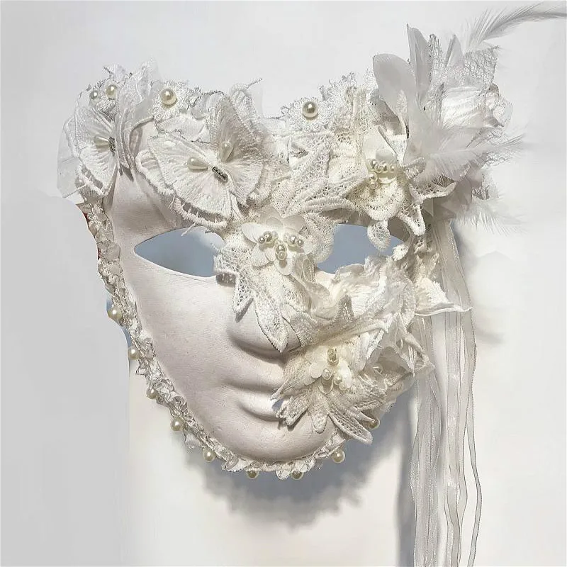 H3449 White Full Face Mask Halloween Cosplay Princess Masks Women Venice Carnival Masquerade Bar Party Mysterious Accessories