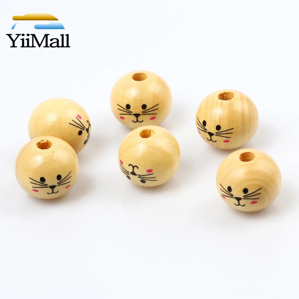 3-10Pcs 20/30mm Cute Cat Natural Wooden Beads Round Spacer Loose Beads For Jewelry Making Handmade Diy Necklace Bracelet