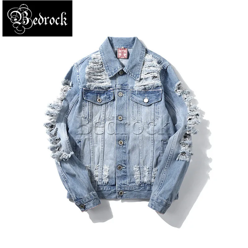 MBBCAR cat whisker ripped jacket heavy washed vintage selvedge denim jacket original design blue multi-pocket denim coat 386