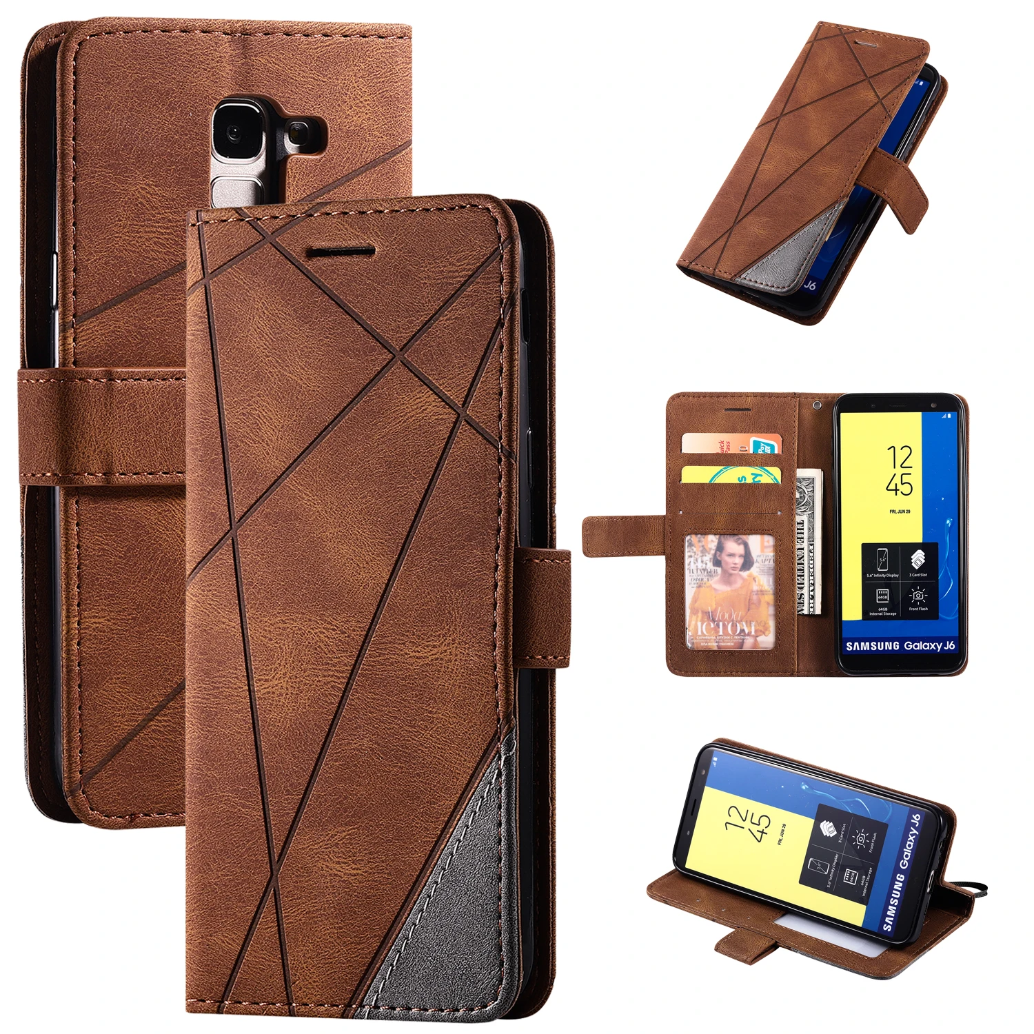

Luxury Flip Cover J3 J330 J5 J510 J530 J7 Next Core Neo J7 2017 J8 J6Plus J7 Prime Holder Leather Wallet Card Slots Case Stand