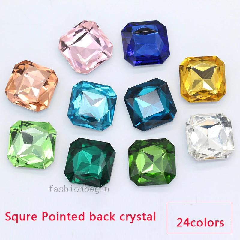 High Quality 18MM 23MM Rhinestones Crystal Square octagon Glass Pointed Loose Beads For Jewelry Clothing Wedding  Decoration