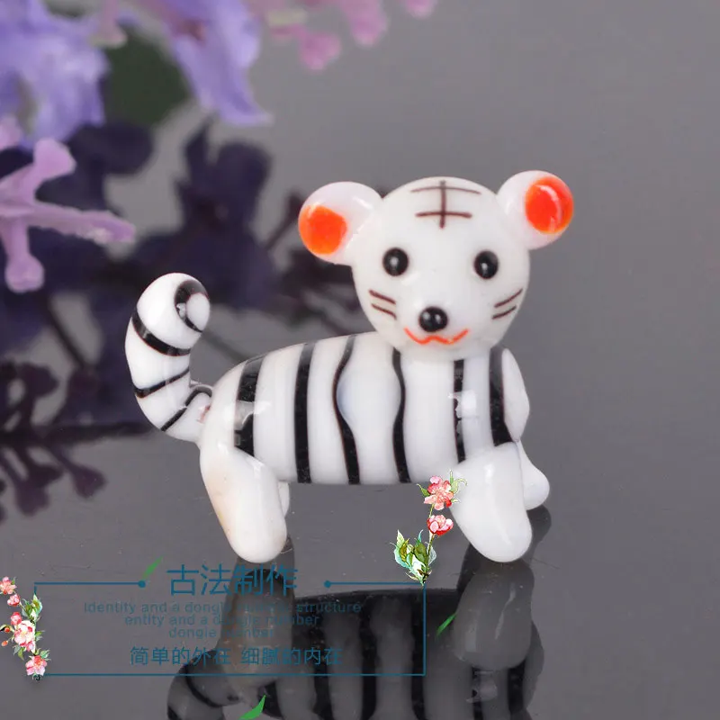 Colorful Crystal Glass Blown Tiger Animal Figurines Miniature Hand Blown Modern Miniatures Home Decor Accessorie Christmas Gift