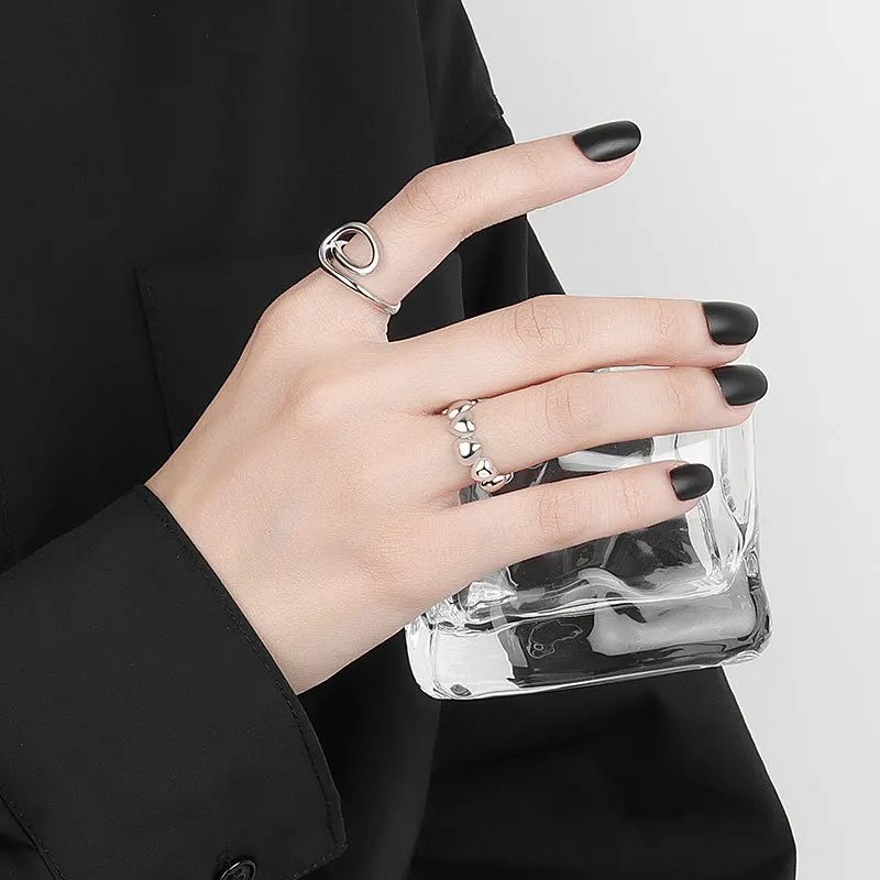 VY سلور کلر LOVE Heart Link Opening Adjustable Rings For Women New Trends Creative Party Jewelry Gifts