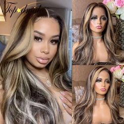 Topodmido  Blonde Highlight Color 4x4 Closure Wigs Body Wave Brazilian Hair 13x4 HD Transparent Lace Wigs for Women Hair Wig