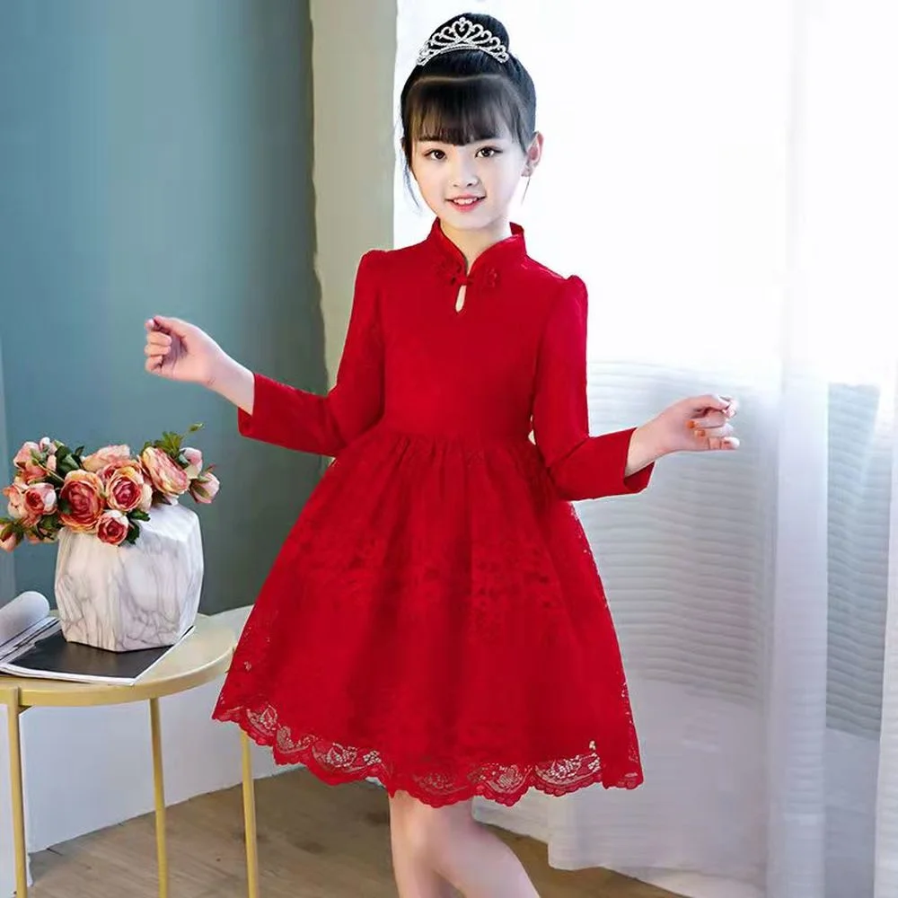 Chinese Flower Girl Dress For Wedding Girls Cheongsam Dress Chinese Hafu Kids Dresses  Baby Traditional Garments New Year Dress