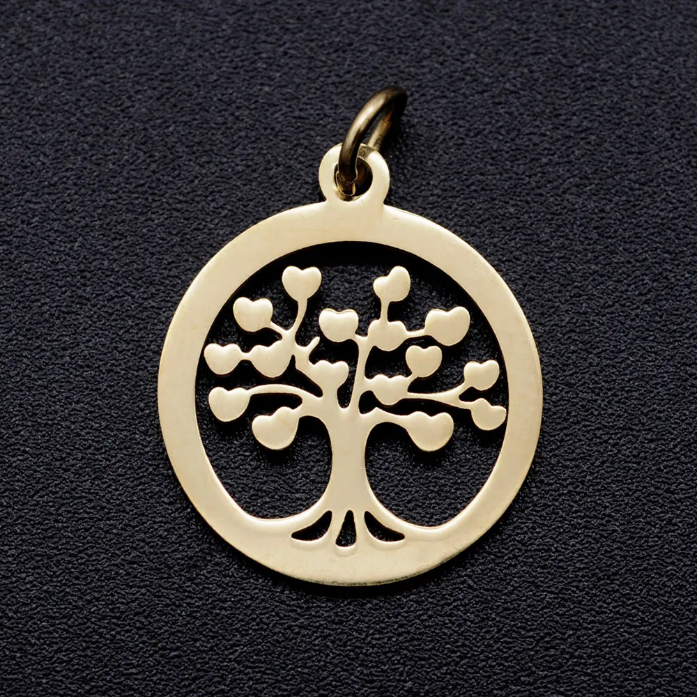 5pcs/lot diy heart tree of life stainless steel charm pendant wholesale family trees jewelry bracelet connector charms