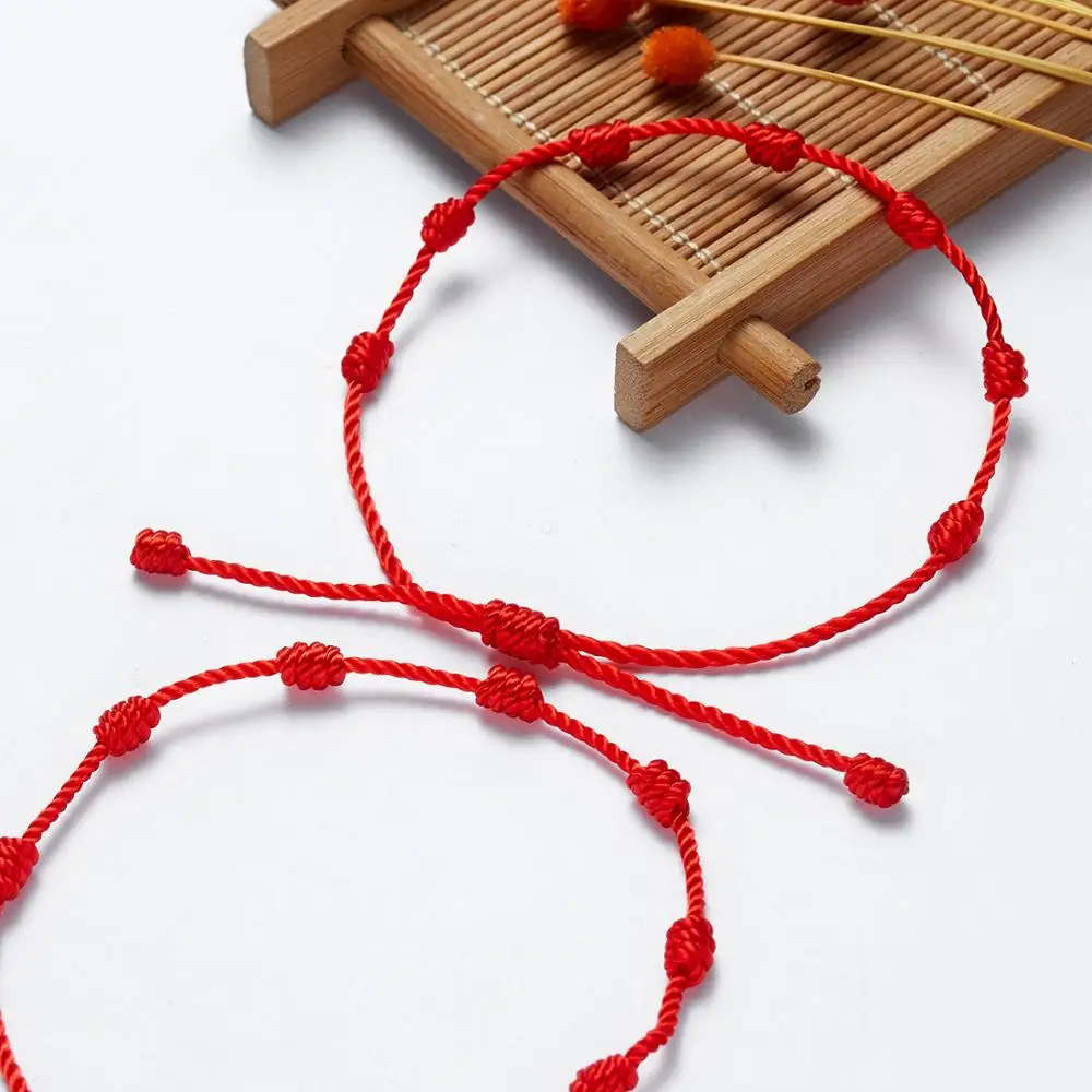 Handmade Vintage Seven Knots Red Braided Rope Bracelet For Women Men Lucky Amulet Success and Prosperity Card Gift Jewelry