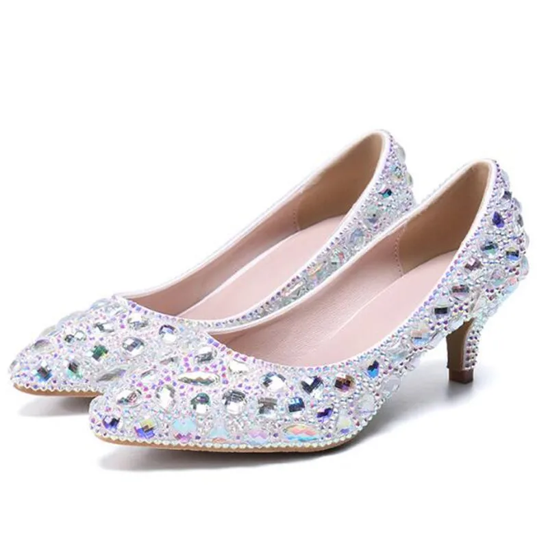 Spike High Heels Shoes Women Pumps Women Sequined Cloth Slip On 3-5CM Pointed Toe Dress Office & Career Party Wedding Bling