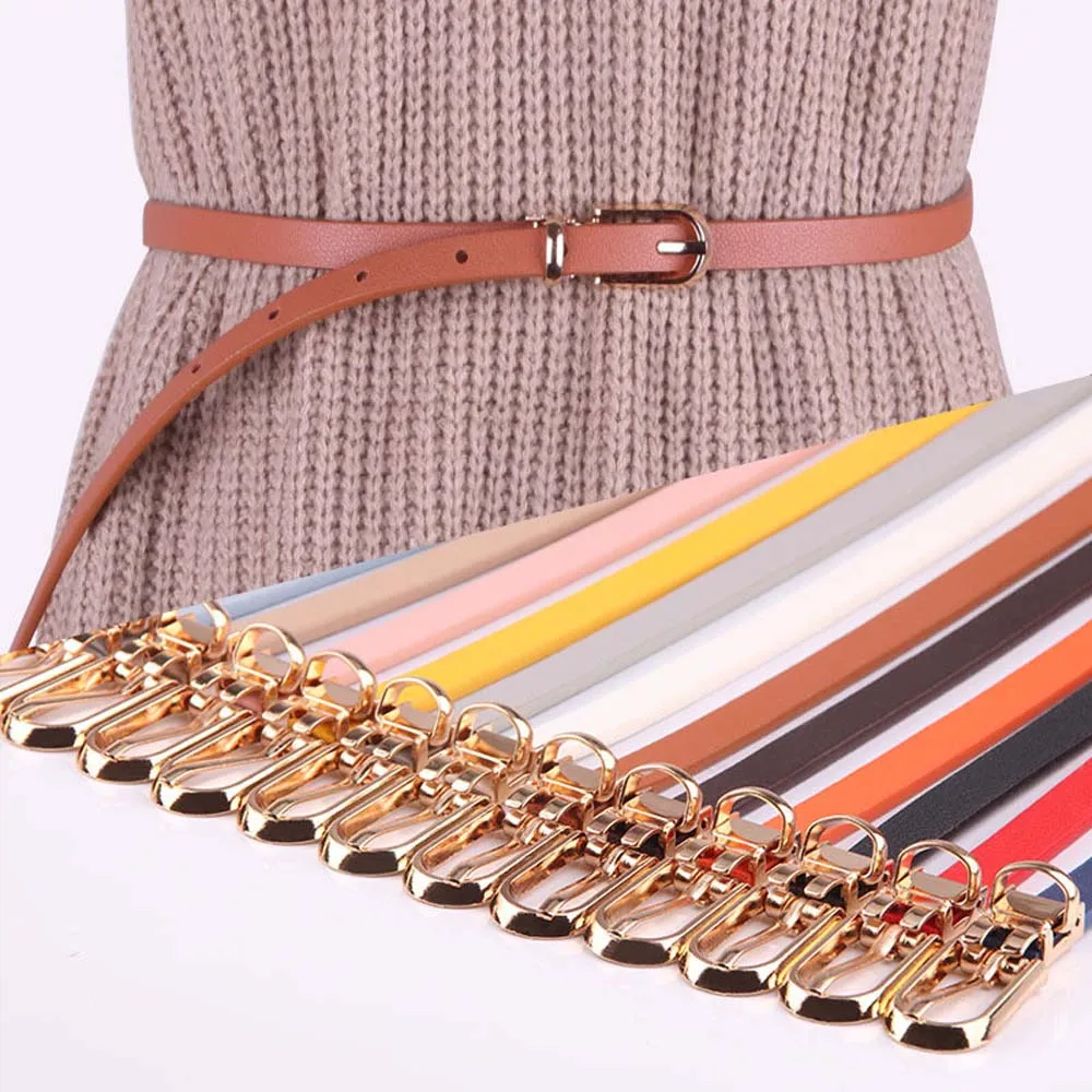 Women Faux Leather Belts Candy Color Thin Skinny Waistband Adjustable Belt Women Dress Strap cinturon mujer cinto feminino