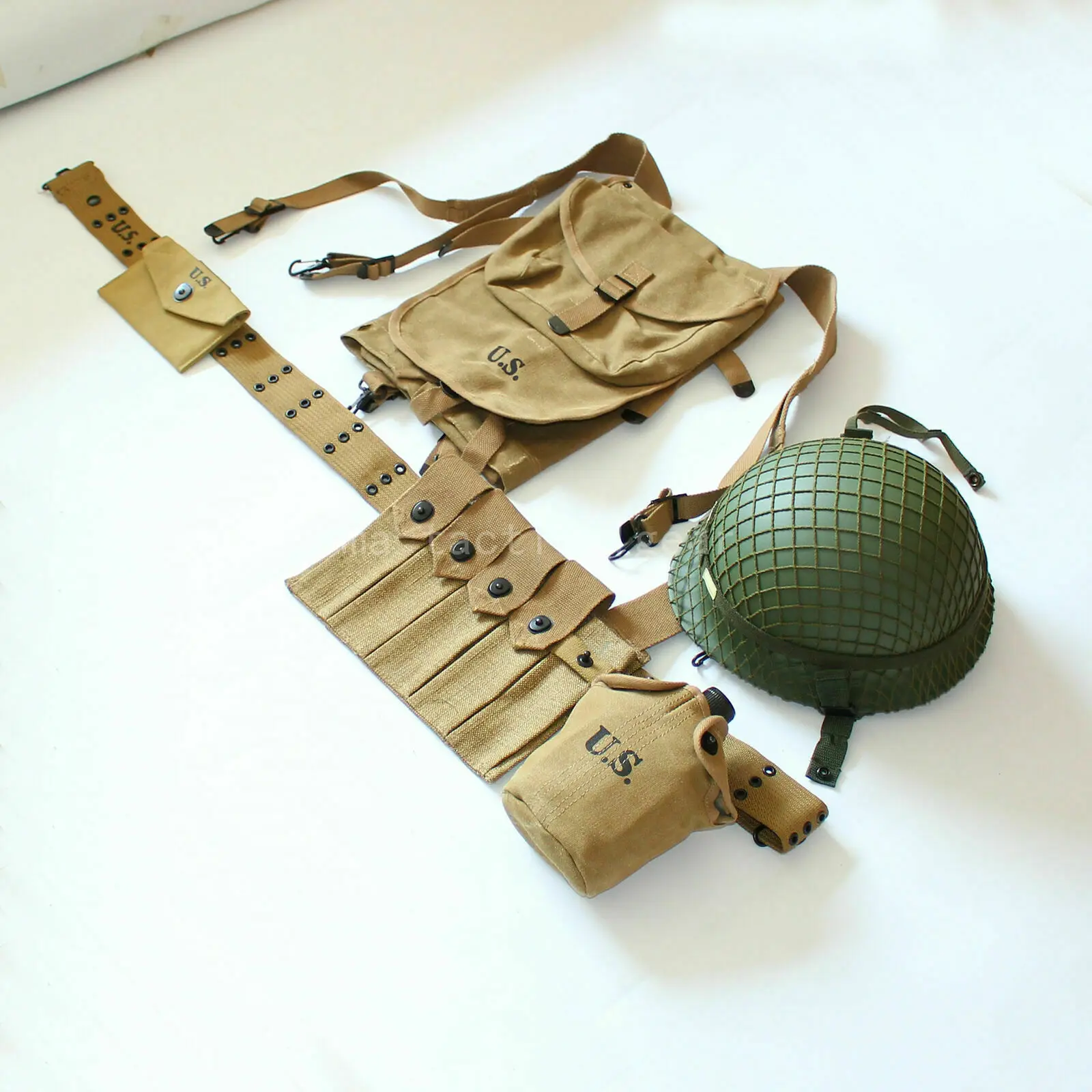 WW2 II US army Soldier M1 Helmet Thompson Magazine M36 Belt 1928 Haversack CANTEEN FULL SET EQUIPMENT MILITARY WAR REENACTMENTS