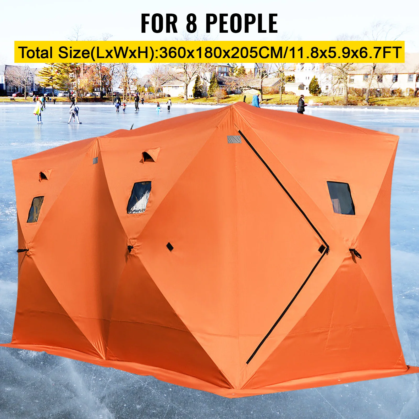 VEVOR Tenda da Pesca sul Ghiaccio, 360x180x205cm 13,2kg Tenda da Pescare per Riparo del Ghiaccio in Materiale Tessuto Oxford 300D per La Pesca, Il Campeggio, L'Escursionismo e Altre Attività all'Aperto