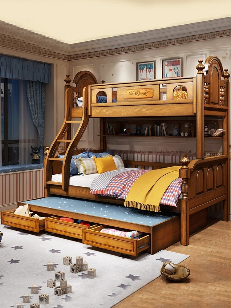 American solid wood children high and low mother bed bunk bed multi-functional upper and lower bunk mother and child bed