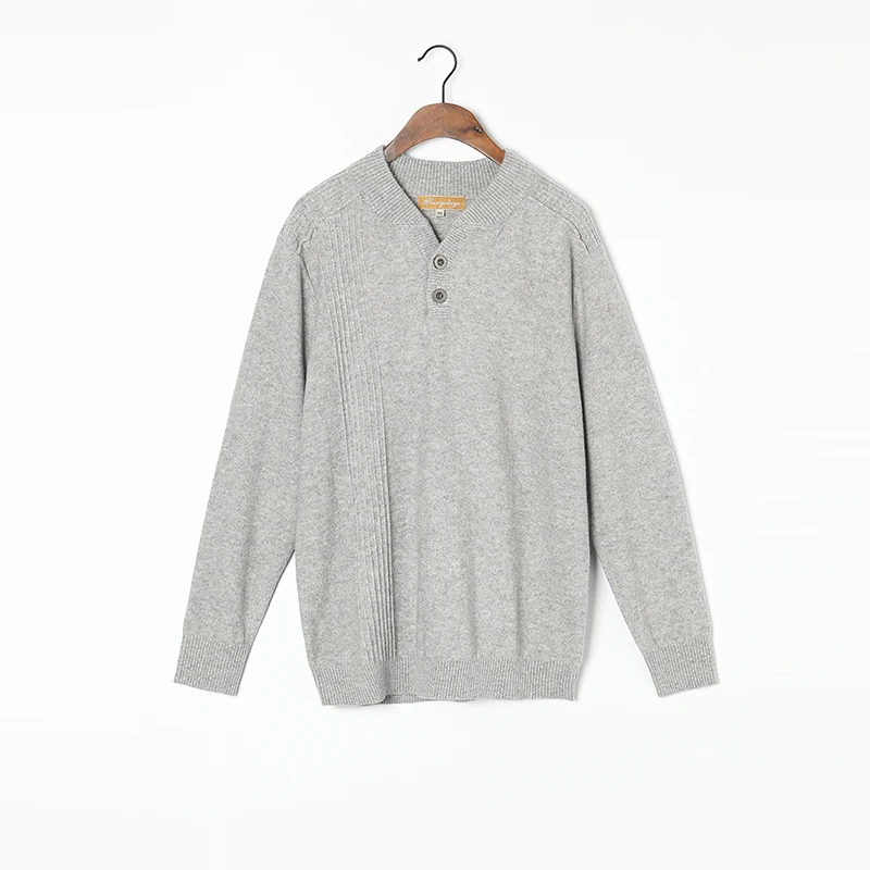 Pull en cachemire pur pour homme, tissu naturel, col en v, gris clair, haute qualité, hiver, 100%