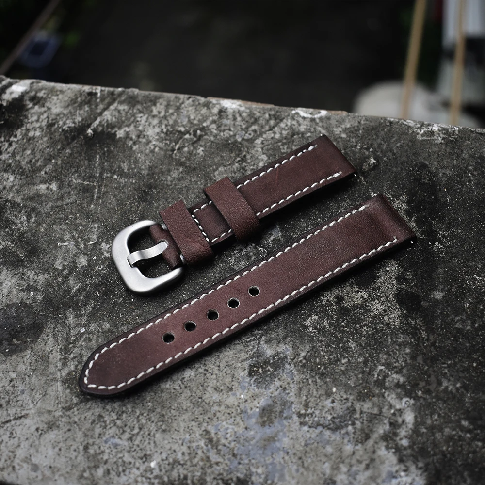 Retro Handmade Watchband 20mm 22mm 24mm Vintage Leather for Panerai Watch Band Strap Wrist Belt D Buckle