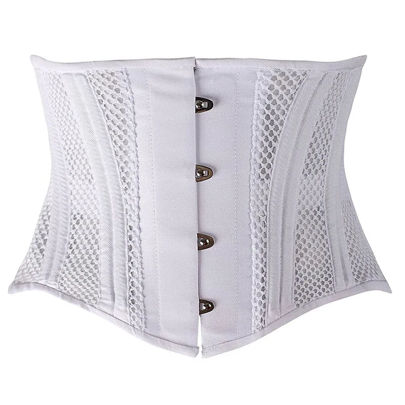 Short Torso Underbust Corset Waist Trainer Gothic Steampunk Bustier Corset Body Shaper 24 Steel Boned Breathable Mesh Lace Up