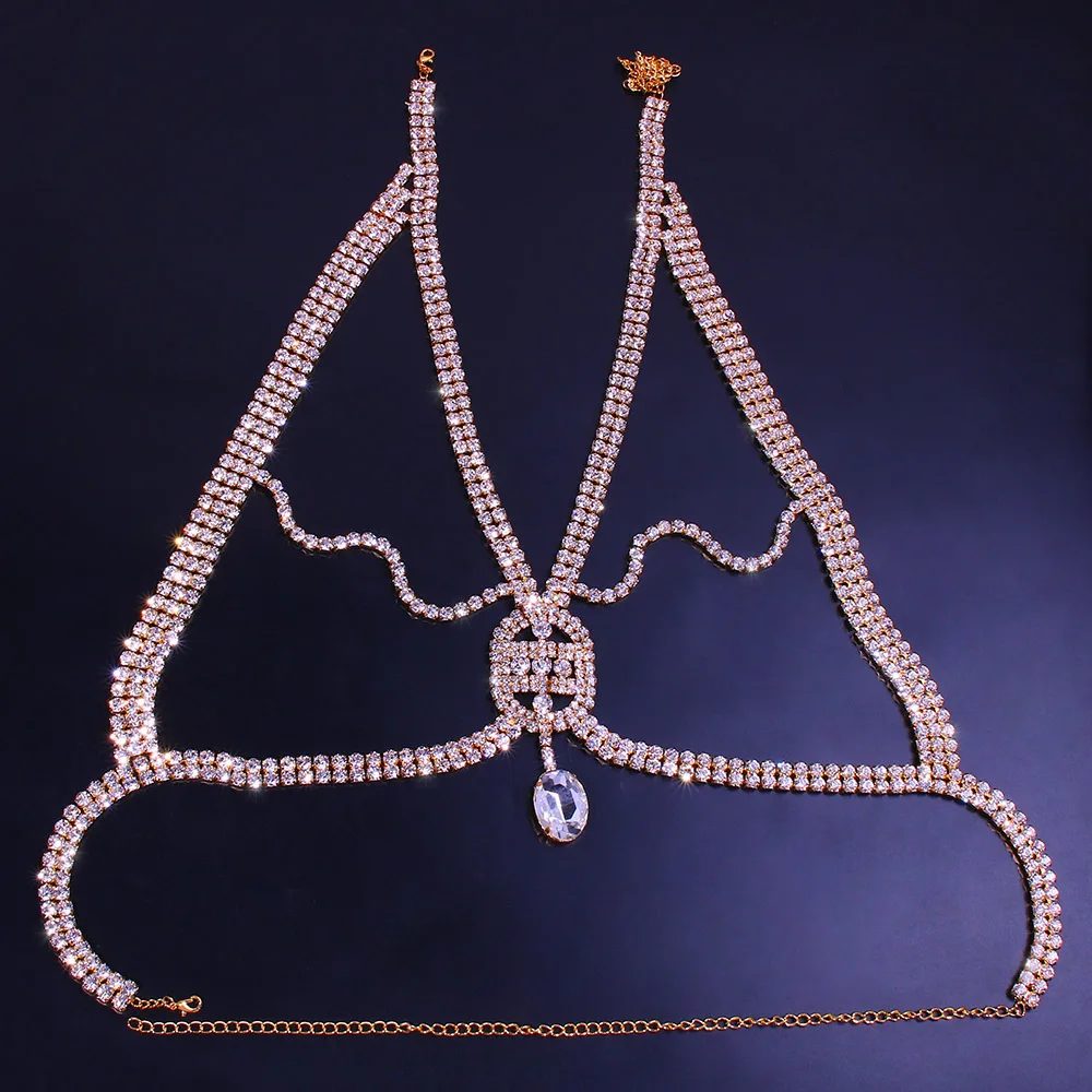 NEW Erotic Bling Big Pendant Rhinestone Underwear Bra Harness Chest Jewelry for Women Sexy Diamond Body Chain Gifts