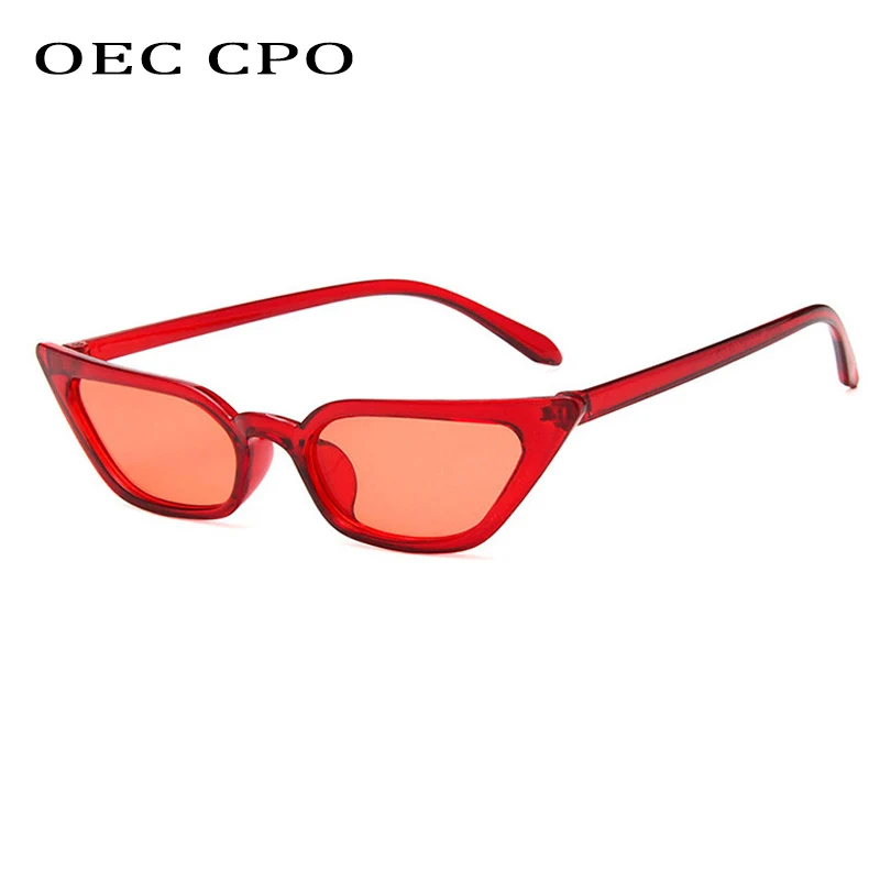 OEC CPO Trendy Small Cat Eye Sunglasses For Women Sexy Transparent Red Sun Glasses Women Vintage UV400 Eyeglasses O837