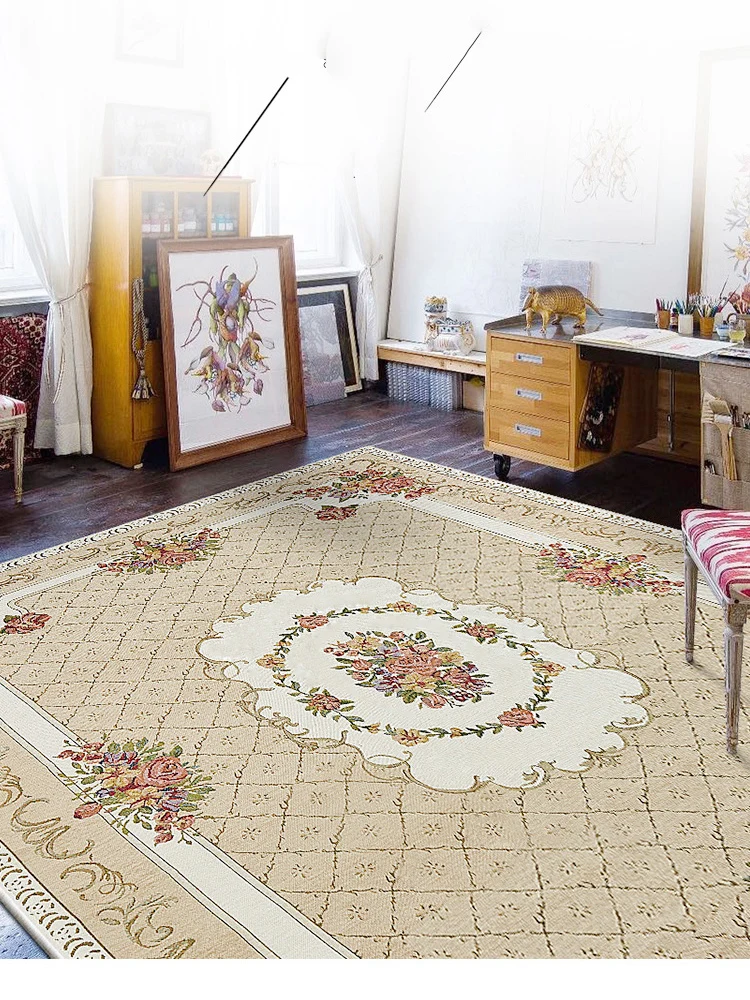 Light Green Classic Europe Style Living Room Carpet Woven Jacquard Rug Study Sofa Non-slip Floor Mat Flower Carpets for Bedroom