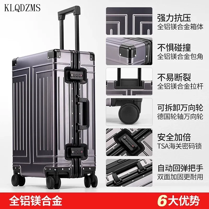 KLQDZMS New Luggage 20 Inches Business Boarding Box 29 "all Aluminum Magnesium Alloy Trolley Case 24 "26 with Rolling Suitcase