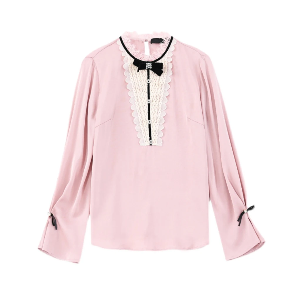 

2022 Woman Spring&Autumn The New French Style Retro Chic Bow Lace Long-Sleeved Shirt Blouse